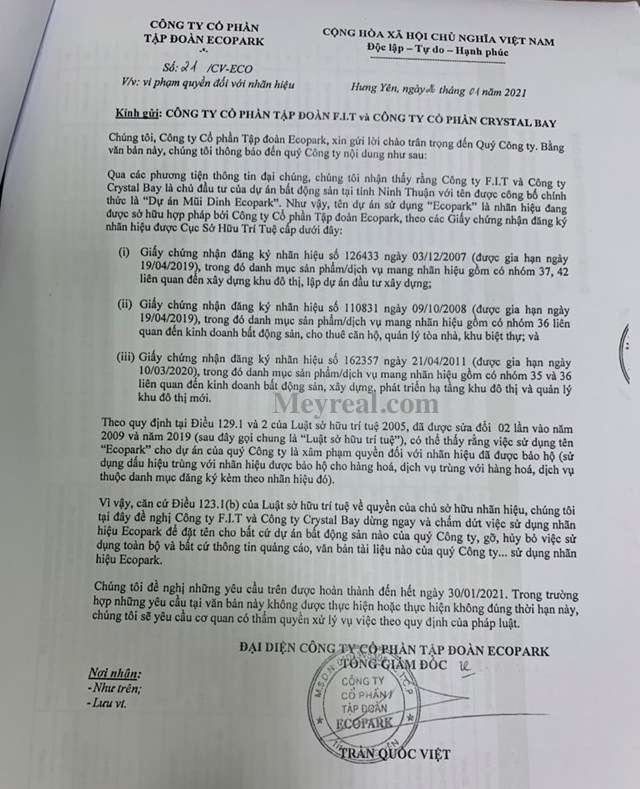 Eco Park kiện F.I.T và Crystal Bay 