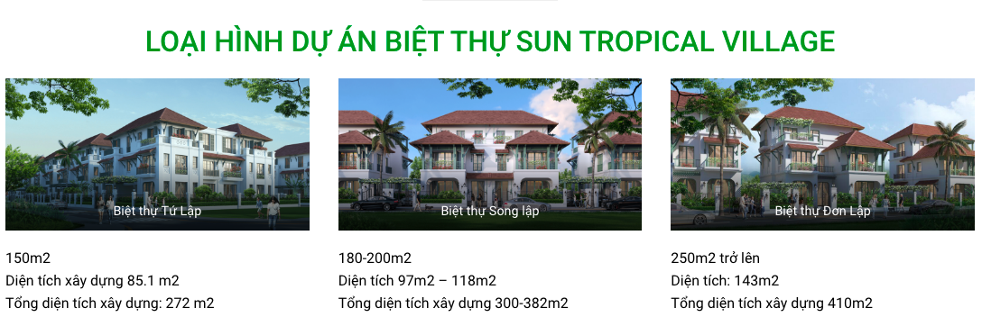 các loại Biệt thự Sun Tropical Village Phú Quốc