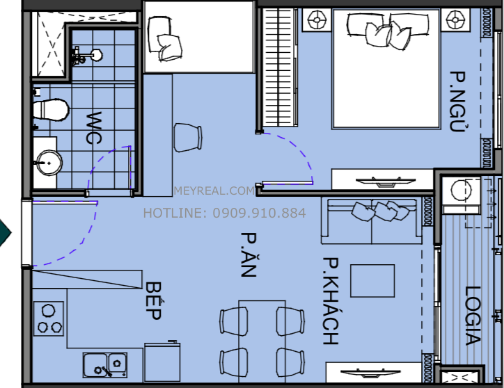 Căn hộ 1 phòng ngủ +1 The Beverly