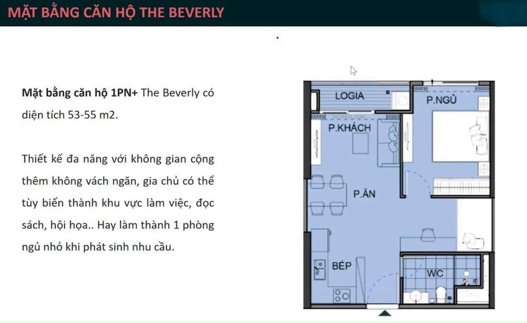 THIẾT KẾ LAYOUT CĂN 1PN+ THE BEVERLY