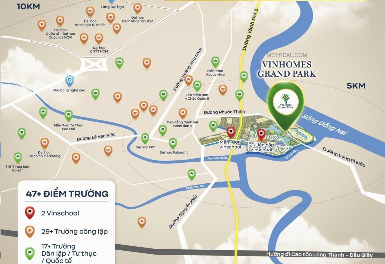 địa điểm các trường Cao Đẳng, Đại Học liền kề Vinhomes Grand Park