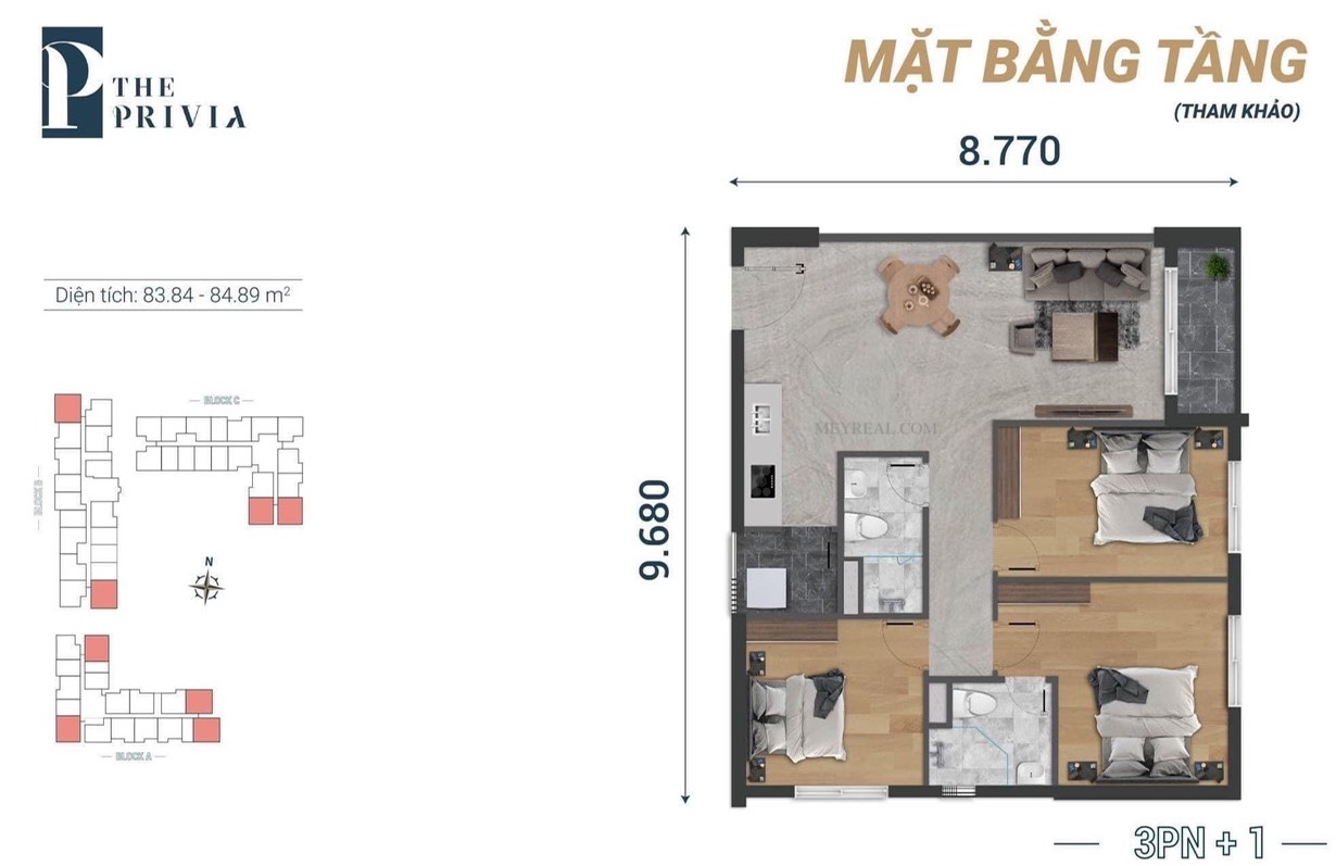 mặt bằng Thiết kế The Privia 3pn