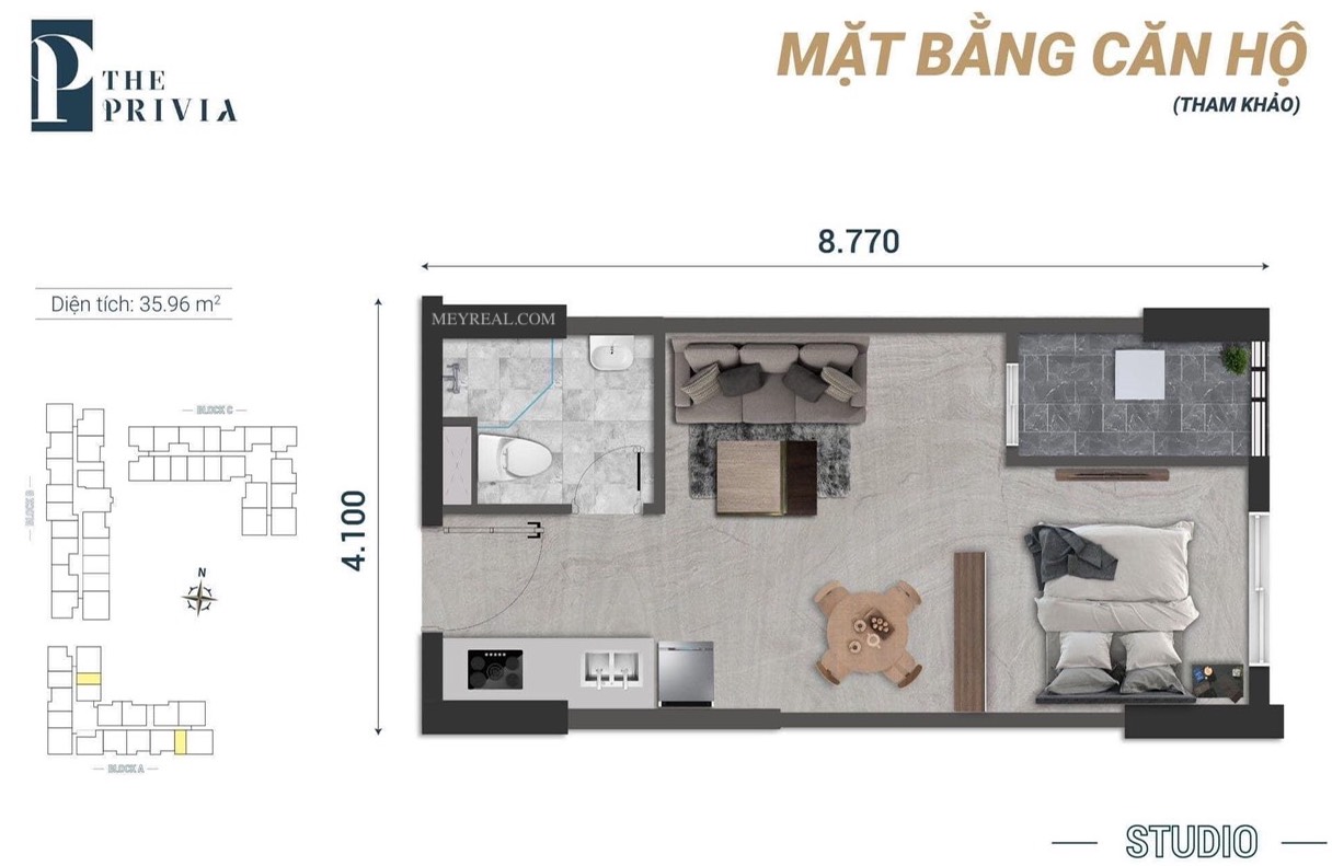 layout mặt bằng căn hộ Studio The Privia