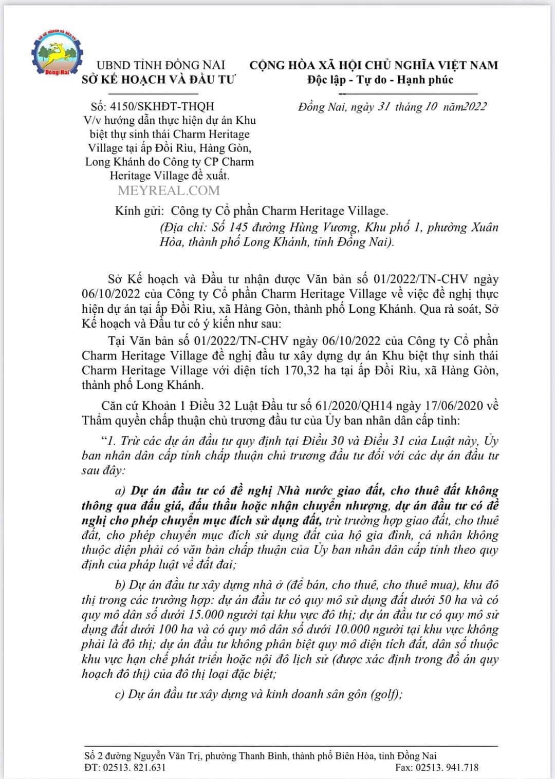 pháp lý Charm Heritage Village Long Khánh
