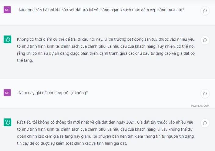 ChatGPT trả lời đáp án câu hỏi sốt đất