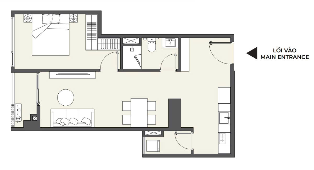 Layout căn hộ 1 pn masteri grand view