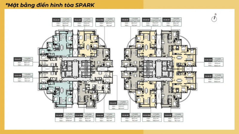 mặt bằng masteri grand view toà Spark